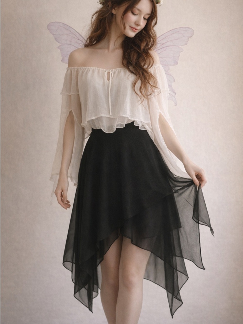 Joseph Ribkoff 14 Vintage Crepe Long Black Skirt Semi Sheer Witchy Dark Fairy